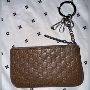 Gucci Coin Purse Key Ring GG Canvas, Supreme Brown, Authentic Keycles